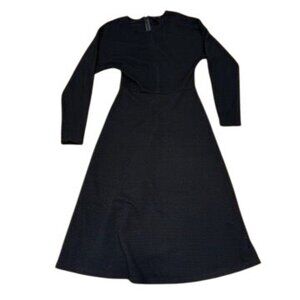 Alex Marie Black Textured Midi Dress Size Small Womens Long Sleeve Fit and Flare